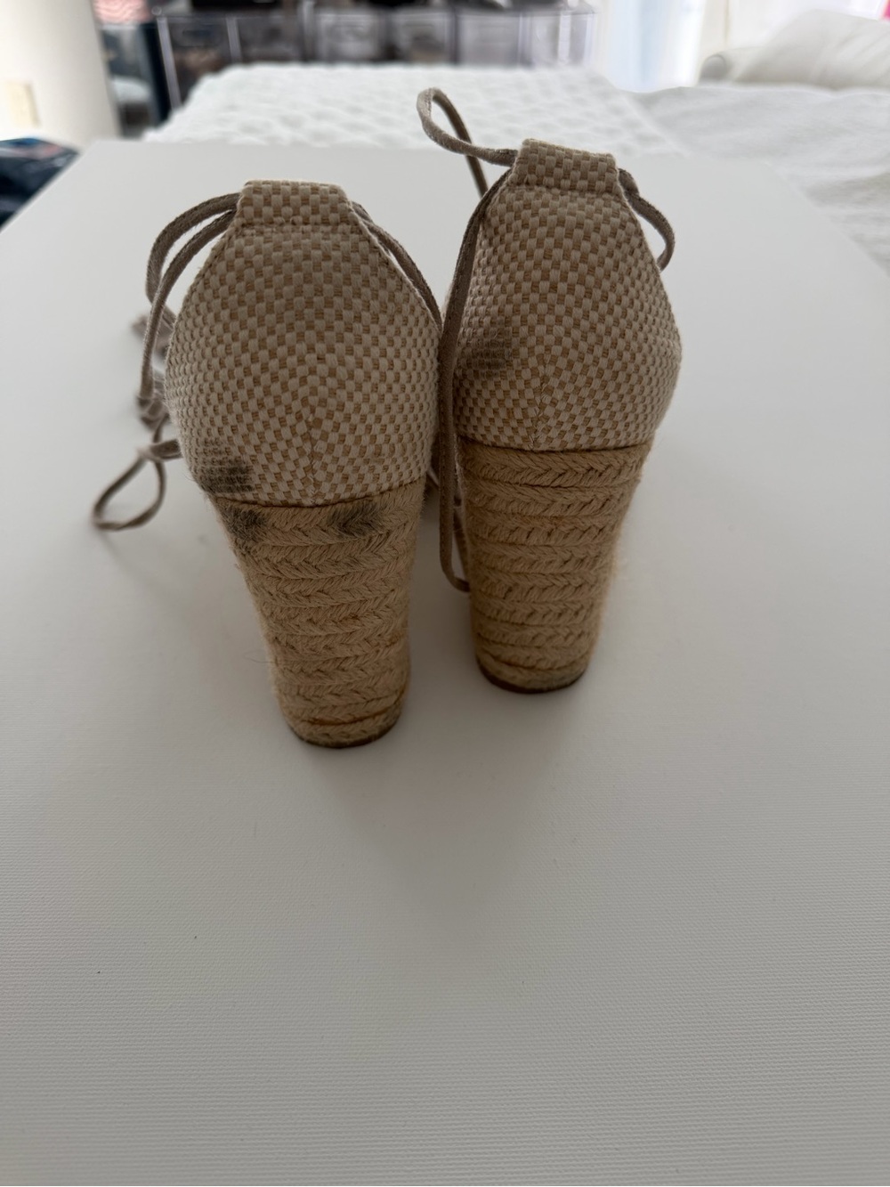 Steve Madden Bestow Light gray Espadrille Wedge Sandals with Ankle Tassel Tie - Picture 3 of 4